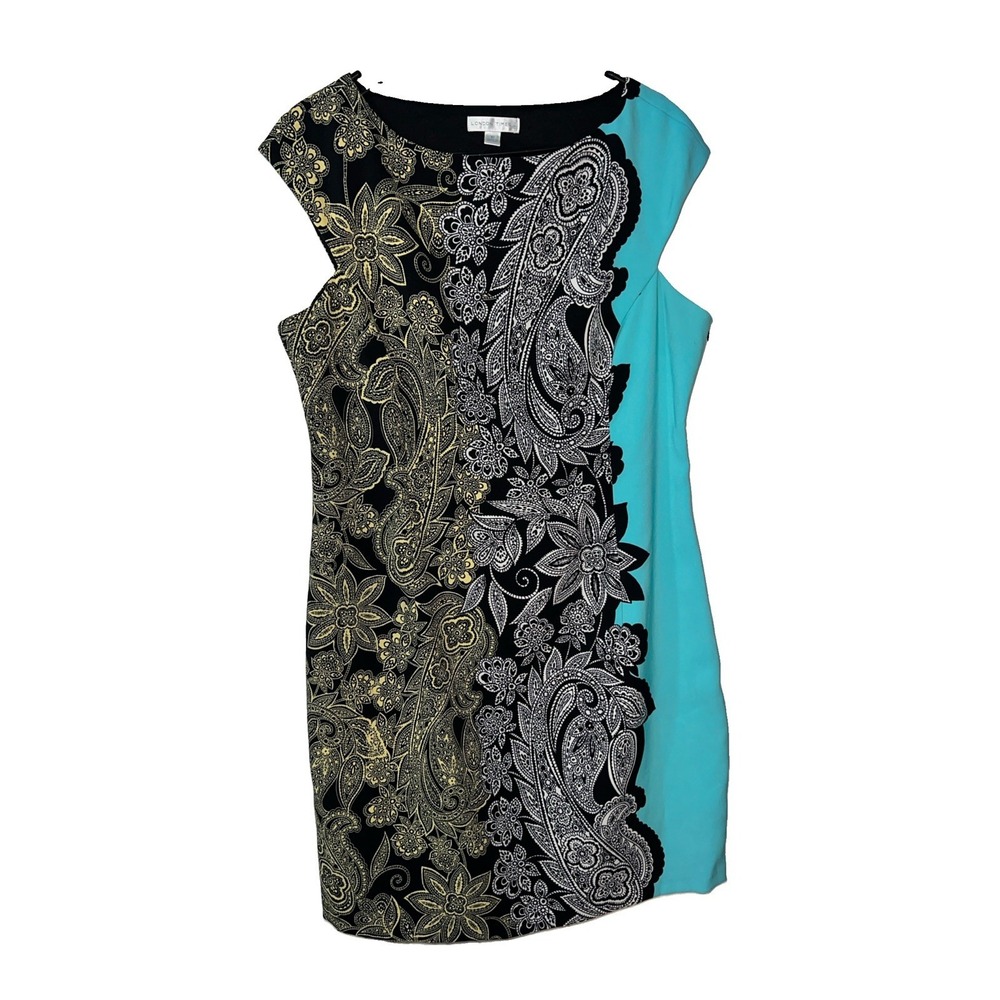 London Times Women's Colorful Paisley Cap Sleeve Dress‎ Size 16